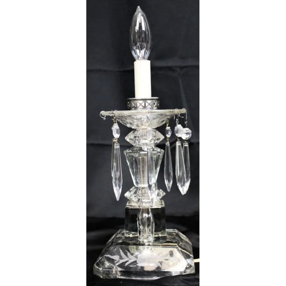 VTG Clear Crystal Lamp Light Floral Etch Hanging Pendant Victorian Glass Elegant